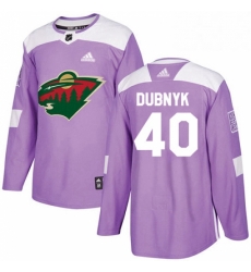 Mens Adidas Minnesota Wild 40 Devan Dubnyk Authentic Purple Fights Cancer Practice NHL Jersey 