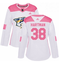 Womens Adidas Nashville Predators 38 Ryan Hartman Authentic White Pink Fashion NHL Jersey 