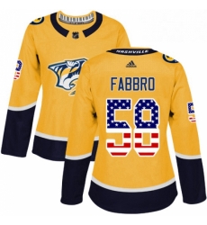 Womens Adidas Nashville Predators 58 Dante Fabbro Authentic Gold USA Flag Fashion NHL Jersey 