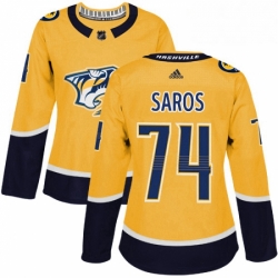 Womens Adidas Nashville Predators 74 Juuse Saros Authentic Gold Home NHL Jersey 