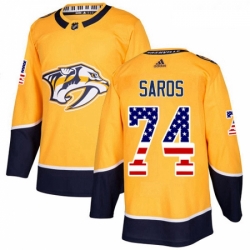 Youth Adidas Nashville Predators 74 Juuse Saros Authentic Gold USA Flag Fashion NHL Jersey 