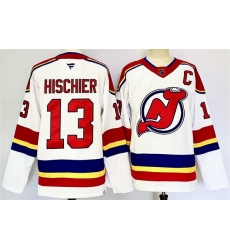 Men New Jersey Devils 13 Nico Hischier White 2024 25 With C Patch Stitched Hockey Jersey