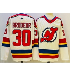 Men New Jersey Devils 30 Martin Brodeur White 2022 23 Reverse Retro Stitched Jersey