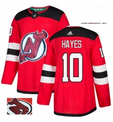 Mens Adidas New Jersey Devils 10 Jimmy Hayes Authentic Red Fashion Gold NHL Jersey 