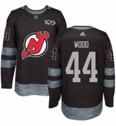 Mens Adidas New Jersey Devils 44 Miles Wood Authentic Black 1917 2017 100th Anniversary NHL Jersey 