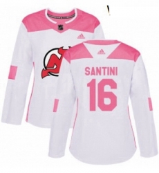 Womens Adidas New Jersey Devils 16 Steve Santini Authentic WhitePink Fashion NHL Jersey 