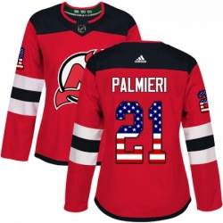 Womens Adidas New Jersey Devils 21 Kyle Palmieri Authentic Red USA Flag Fashion NHL Jersey 