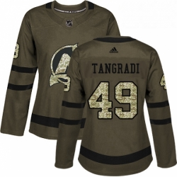 Womens Adidas New Jersey Devils 49 Eric Tangradi Authentic Green Salute to Service NHL Jersey 