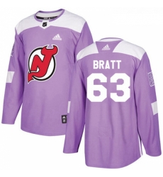 Youth Adidas New Jersey Devils 63 Jesper Bratt Authentic Purple Fights Cancer Practice NHL Jersey 