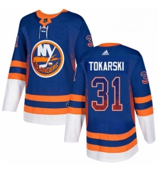 Mens Adidas New York Islanders 31 Dustin Tokarski Authentic Royal Blue Drift Fashion NHL Jersey 