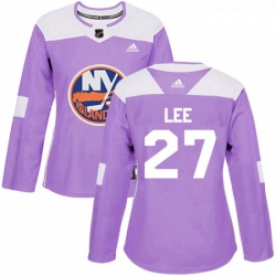 Womens Adidas New York Islanders 27 Anders Lee Authentic Purple Fights Cancer Practice NHL Jersey 