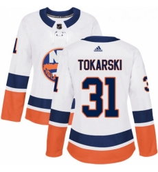 Womens Adidas New York Islanders 31 Dustin Tokarski Authentic White Away NHL Jersey 