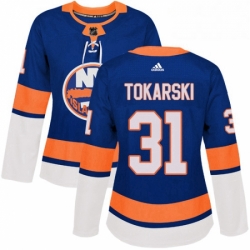 Womens Adidas New York Islanders 31 Dustin Tokarski Premier Royal Blue Home NHL Jersey 