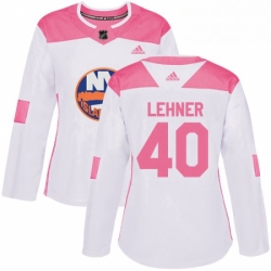 Womens Adidas New York Islanders 40 Robin Lehner Authentic White Pink Fashion NHL Jersey 