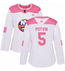 Womens Adidas New York Islanders 5 Denis Potvin Authentic WhitePink Fashion NHL Jersey 