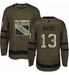 Mens Adidas New York Rangers 13 Kevin Hayes Authentic Green Salute to Service NHL Jersey 