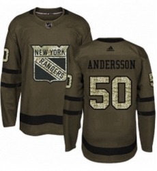 Mens Adidas New York Rangers 50 Lias Andersson Authentic Green Salute to Service NHL Jersey 