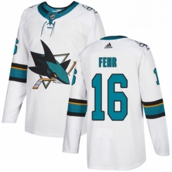 Mens Adidas San Jose Sharks 16 Eric Fehr Authentic White Away NHL Jersey 