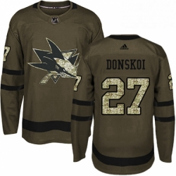 Mens Adidas San Jose Sharks 27 Joonas Donskoi Authentic Green Salute to Service NHL Jersey 