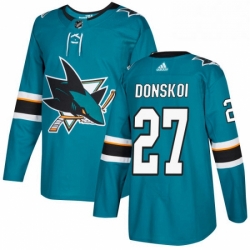 Mens Adidas San Jose Sharks 27 Joonas Donskoi Premier Teal Green Home NHL Jersey 