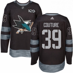 Mens Adidas San Jose Sharks 39 Logan Couture Authentic Black 1917 2017 100th Anniversary NHL Jersey 