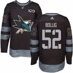 Mens Adidas San Jose Sharks 52 Brandon Bollig Authentic Black 1917 2017 100th Anniversary NHL Jersey 