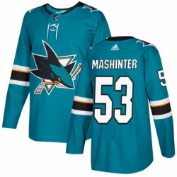 Mens Adidas San Jose Sharks 53 Brandon Mashinter Authentic Teal Green Home NHL Jersey 