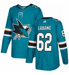 Mens Adidas San Jose Sharks 62 Kevin Labanc Authentic Teal Green Home NHL Jersey 