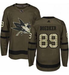 Mens Adidas San Jose Sharks 89 Mikkel Boedker Authentic Green Salute to Service NHL Jersey 