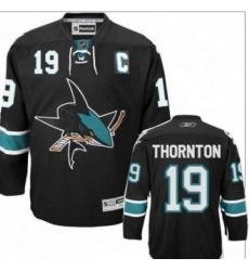 San Jose Sharks 19 Joe Thornton Black Jersey C Patch