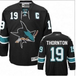 San Jose Sharks 19 Joe Thornton Black Jersey C Patch