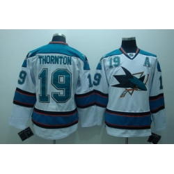 San Jose Sharks 19 Joe thornton white jerseys A patch