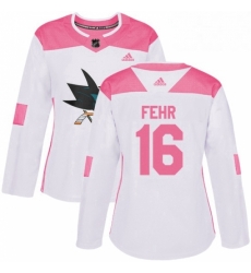 Womens Adidas San Jose Sharks 16 Eric Fehr Authentic White Pink Fashion NHL Jersey 