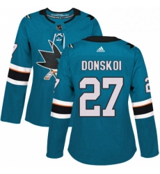 Womens Adidas San Jose Sharks 27 Joonas Donskoi Authentic Teal Green Home NHL Jersey 