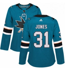 Womens Adidas San Jose Sharks 31 Martin Jones Premier Teal Green Home NHL Jersey 