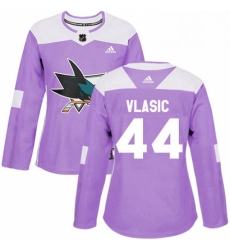 Womens Adidas San Jose Sharks 44 Marc Edouard Vlasic Authentic Purple Fights Cancer Practice NHL Jersey 