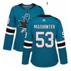 Womens Adidas San Jose Sharks 53 Brandon Mashinter Authentic Teal Green Home NHL Jersey 