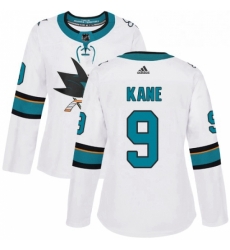 Womens Adidas San Jose Sharks 9 Evander Kane Authentic White Away NHL Jersey 