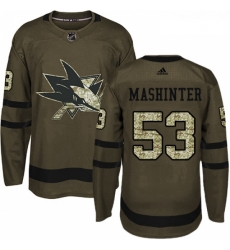 Youth Adidas San Jose Sharks 53 Brandon Mashinter Authentic Green Salute to Service NHL Jersey 