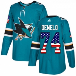 Youth Adidas San Jose Sharks 74 Dylan DeMelo Authentic Teal Green USA Flag Fashion NHL Jersey 