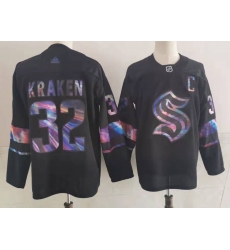 Men Seattle Kraken 32 Kraken Black Iridescent Holographic Authentic Jersey