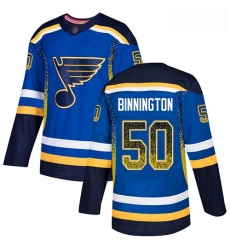 Blues #50 Jordan Binnington Blue Home Authentic Drift Fashion Stitched Hockey Jersey