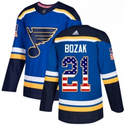 Mens Adidas St Louis Blues 21 Tyler Bozak Authentic Blue USA Flag Fashion NHL Jersey 