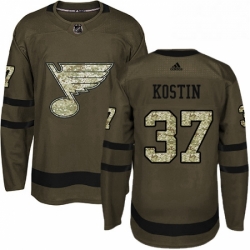 Mens Adidas St Louis Blues 37 Klim Kostin Premier Green Salute to Service NHL Jersey 