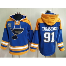 Men's St. Louis Blues #91 Vladimir Tarasenko Blue Ageless Must-Have Lace-Up Pullover Hoodie