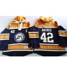 St. Louis Blues 42 David Backes Navy Blue Gold Sawyer Hooded Sweatshirt Stitched Jersey