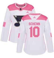 Womens Adidas St Louis Blues 10 Brayden Schenn Authentic WhitePink Fashion NHL Jersey 