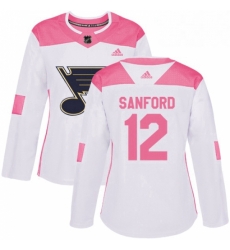 Womens Adidas St Louis Blues 12 Zach Sanford Authentic WhitePink Fashion NHL Jersey 