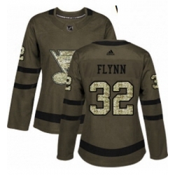 Womens Adidas St Louis Blues 32 Brian Flynn Authentic Green Salute to Service NHL Jersey 