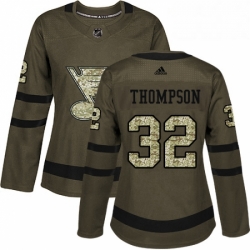 Womens Adidas St Louis Blues 32 Tage Thompson Authentic Green Salute to Service NHL Jersey 